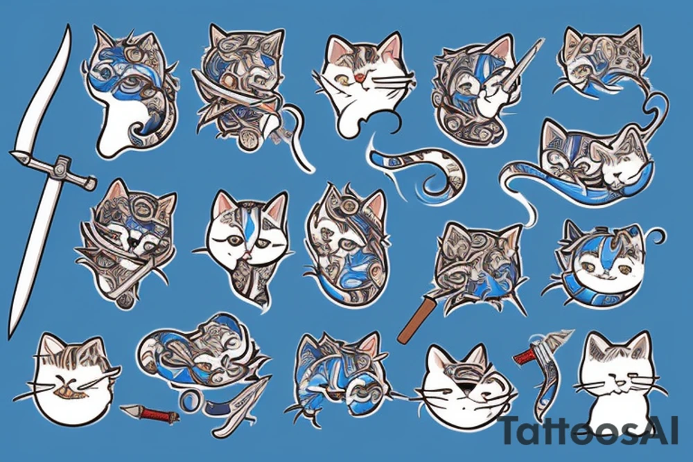 Cat in a blue kimano with a sword tattoo idea
