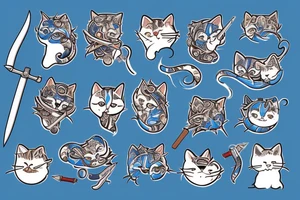 Cat in a blue kimano with a sword tattoo idea
