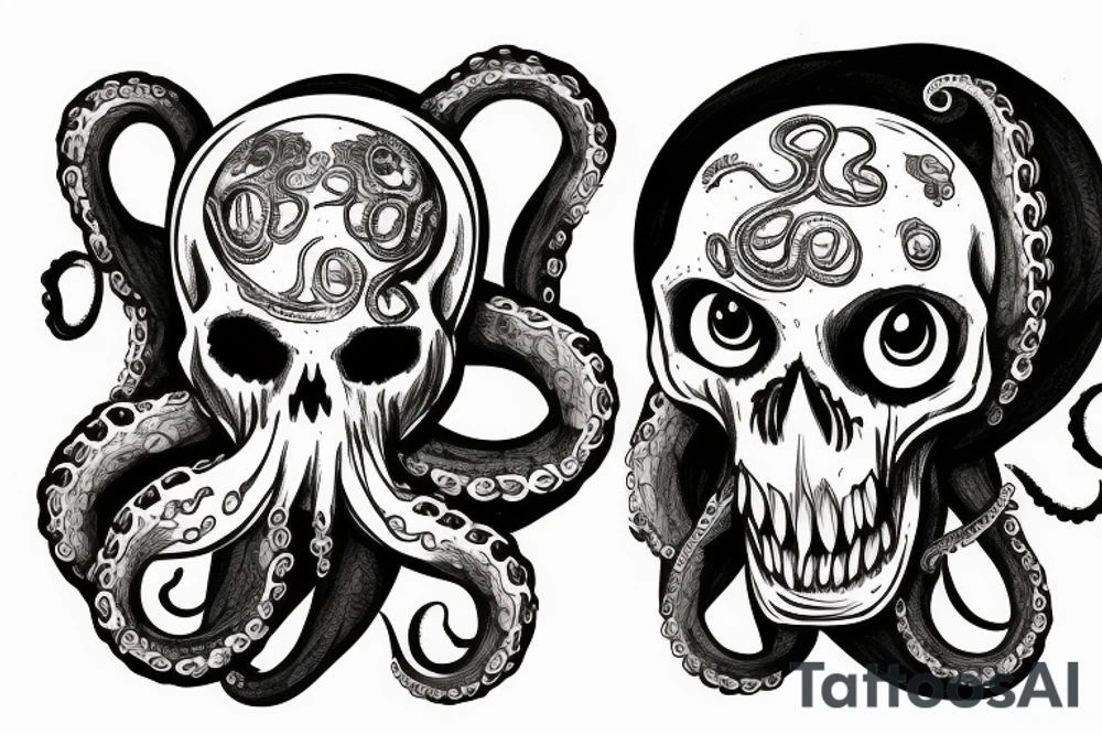 octoskull, half skull half octopus, skull with octopus tentacles tattoo idea