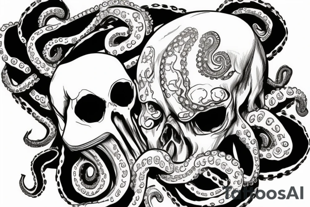 octoskull, half skull half octopus, skull with octopus tentacles tattoo idea