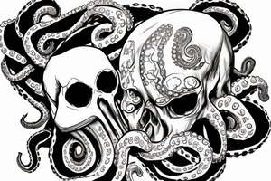 octoskull, half skull half octopus, skull with octopus tentacles tattoo idea