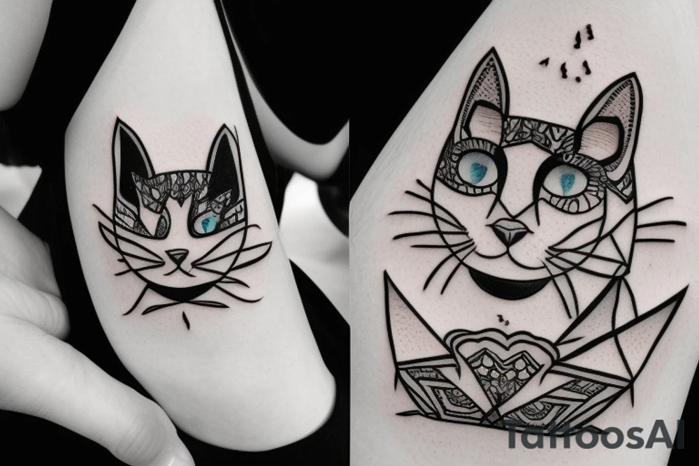 black and white cat face tattoo idea