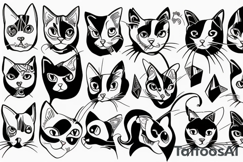 black and white cat face tattoo idea