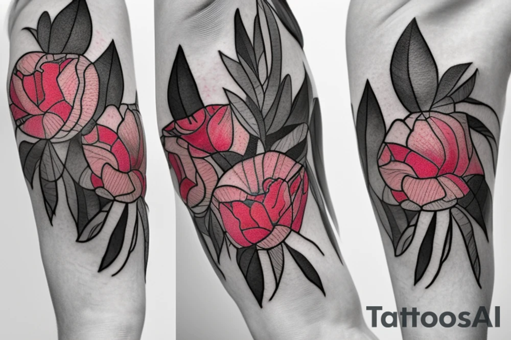Poppy and magnolia flower on a shoulder with some geometric forms. It may contain leaves of flowers. Absolute no to roses, peony and chamomile. The size is 4-5 inches. tattoo idea