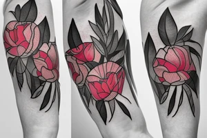 Poppy and magnolia flower on a shoulder with some geometric forms. It may contain leaves of flowers. Absolute no to roses, peony and chamomile. The size is 4-5 inches. tattoo idea