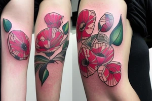 Poppy and magnolia flower on a shoulder with some geometric forms. It may contain leaves of flowers. Absolute no to roses, peony and chamomile. The size is 4-5 inches. tattoo idea