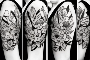 Poppy and magnolia flower on a shoulder with some geometric forms. It may contain leaves of flowers. Absolute no to roses, peony and chamomile. The size is 4-5 inches. tattoo idea