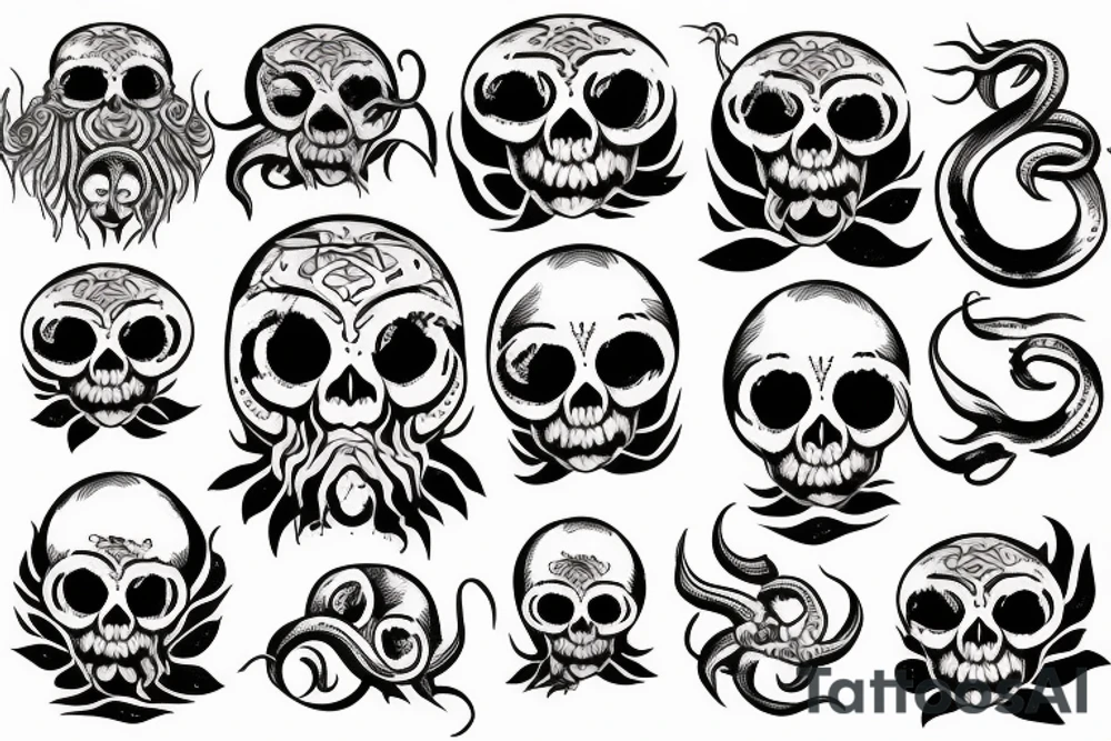 kraken with skull tattoo idea