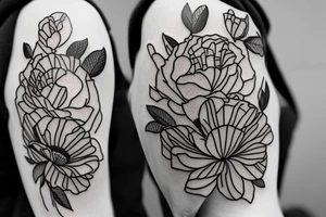 Poppy and magnolia flower on a shoulder with some geometric forms. It may contain leaves of flowers. Absolute no to roses, peony and chamomile. The size is 4-5 inches. tattoo idea
