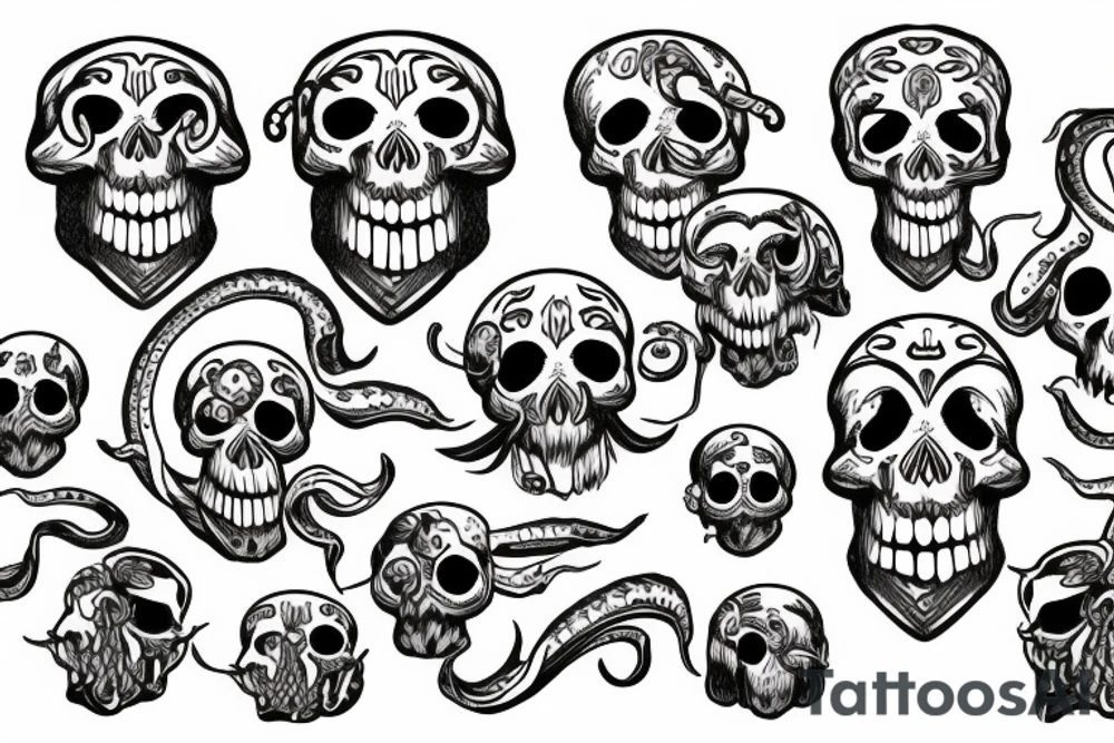 kraken with skull tattoo idea