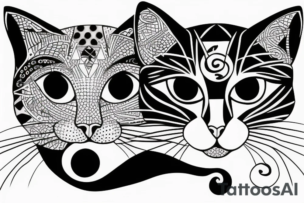 black and white cat face with one red eye tattoo idea