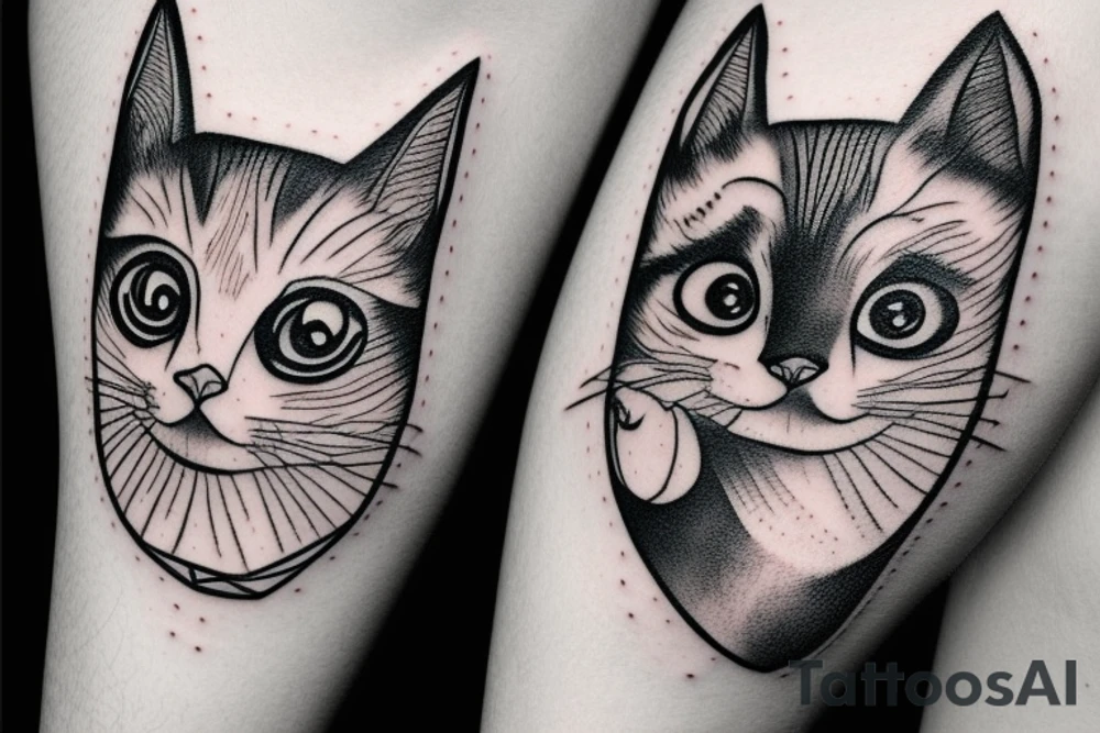 black and white cat face with one red eye tattoo idea