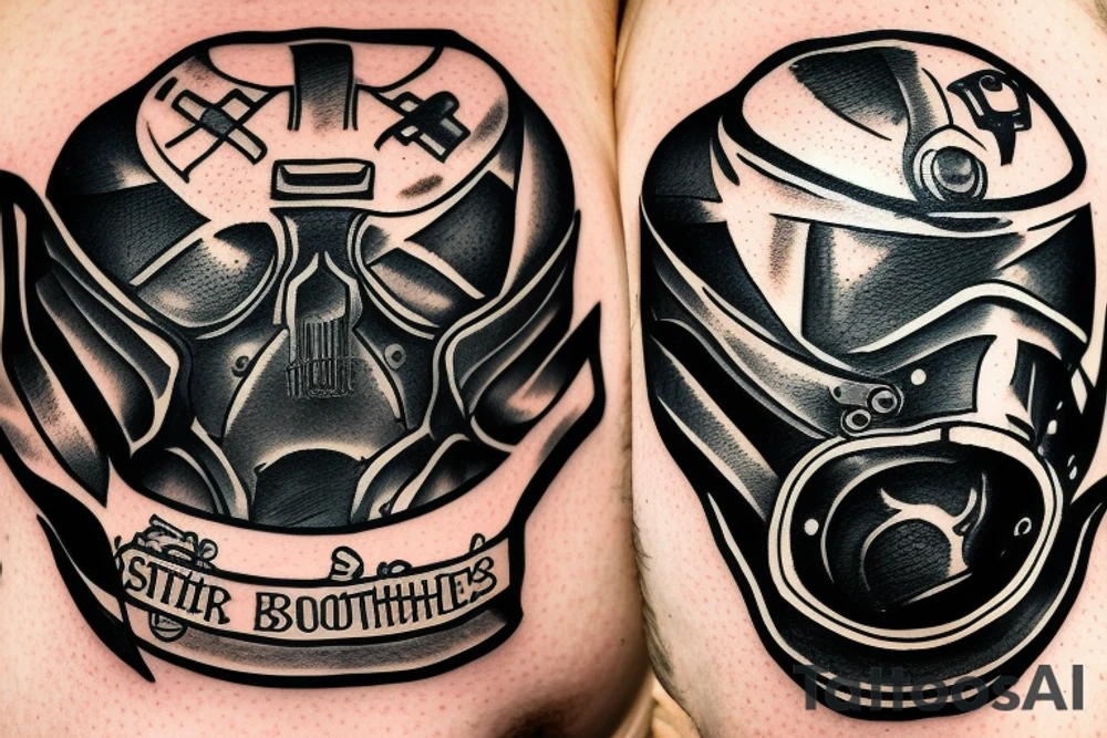 Brotherhood's of steel helmet from fallout 2, a knife and snake around it tattoo idea