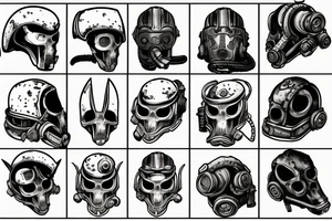 Helmet from fallout 2, a bleeding knife backside and snake around the knife and hrlmet tattoo idea