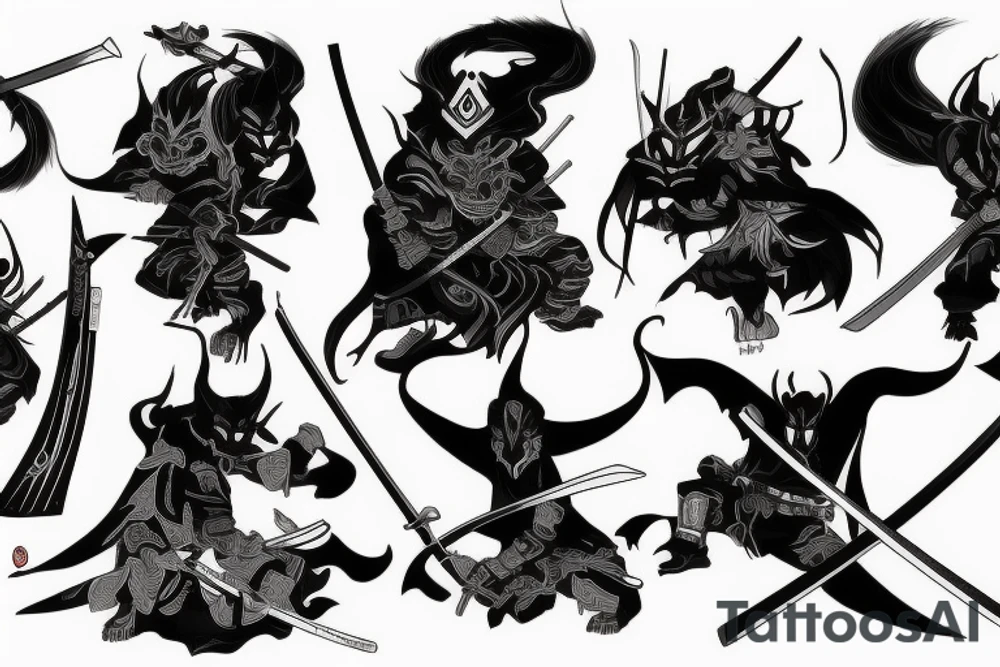 Dark Deamon in samurai with katana tattoo idea
