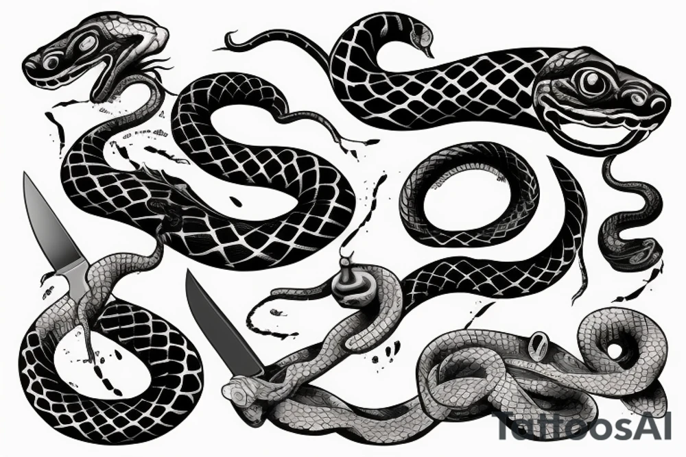 A snake rounding a bleeding knife tattoo idea