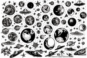 planet earth and the stars are nearby tattoo idea