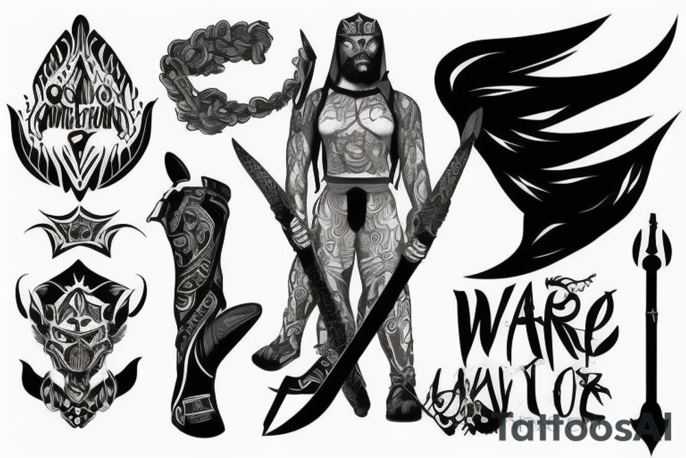Black with a warrior stands alone ready to fight tattoo idea