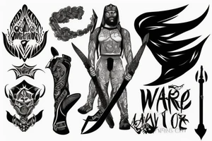 Black with a warrior stands alone ready to fight tattoo idea