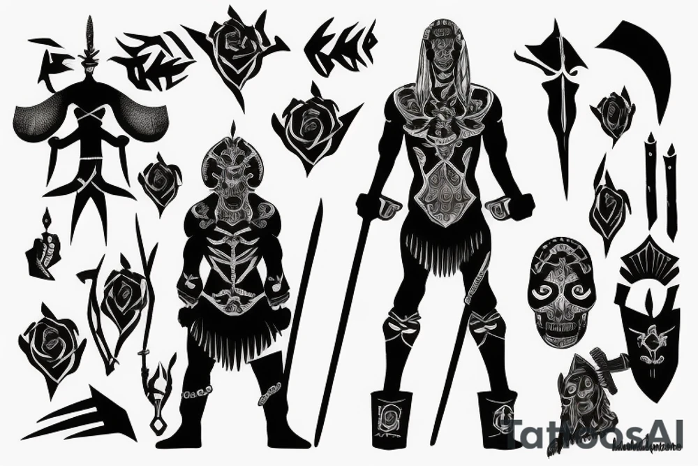 Black with a warrior stands alone ready to fight tattoo idea