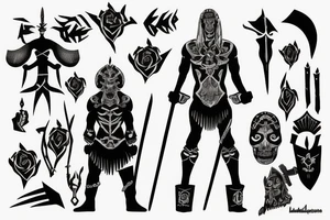 Black with a warrior stands alone ready to fight tattoo idea