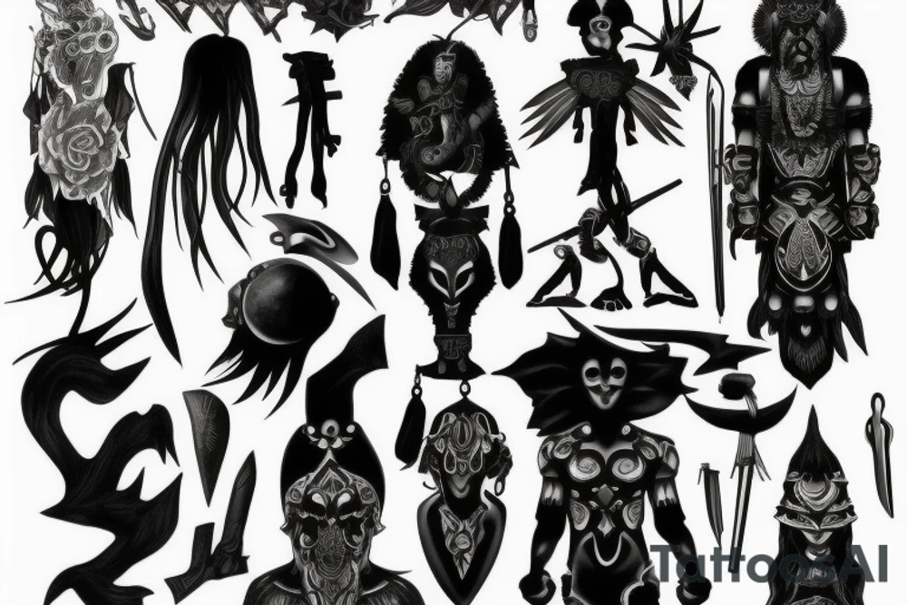 Black with a warrior stands alone ready to fight tattoo idea