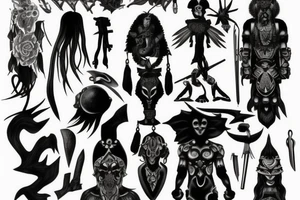 Black with a warrior stands alone ready to fight tattoo idea