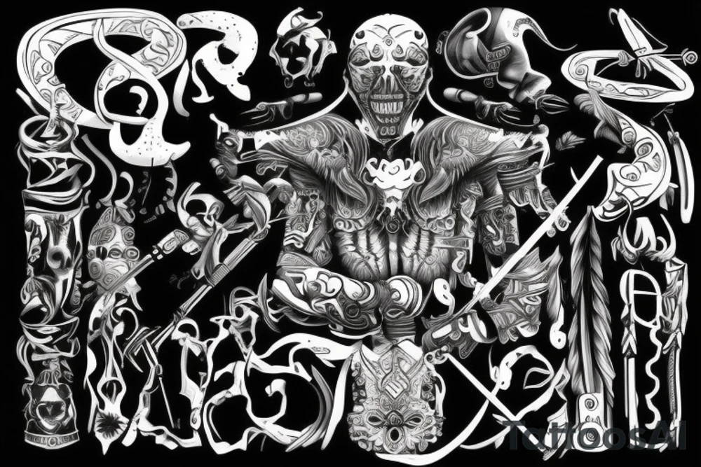 Black with a warrior stands alone ready to fight tattoo idea