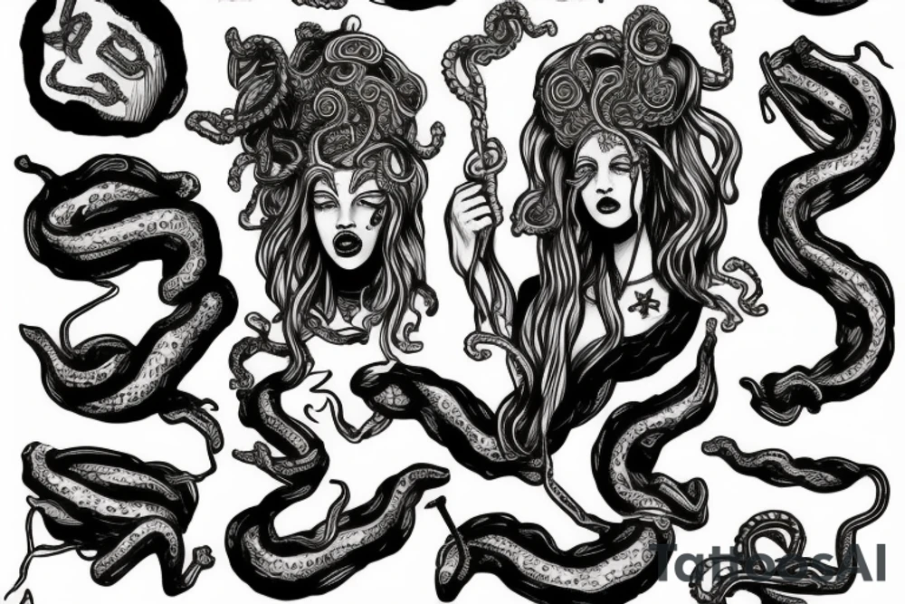 medusa god doing things with drugs tattoo idea