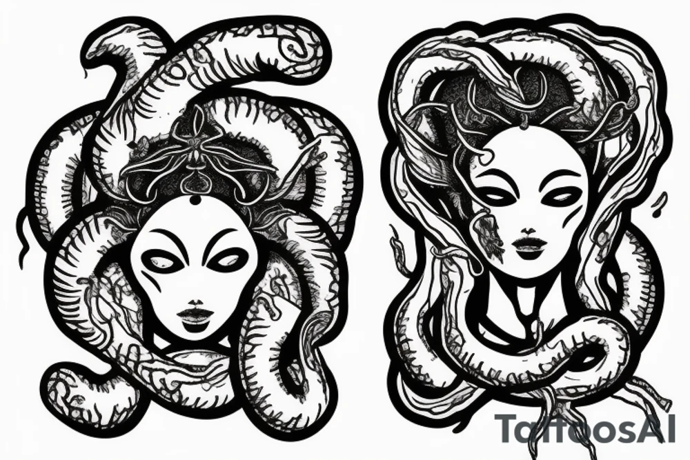 medusa god with drugs tattoo idea