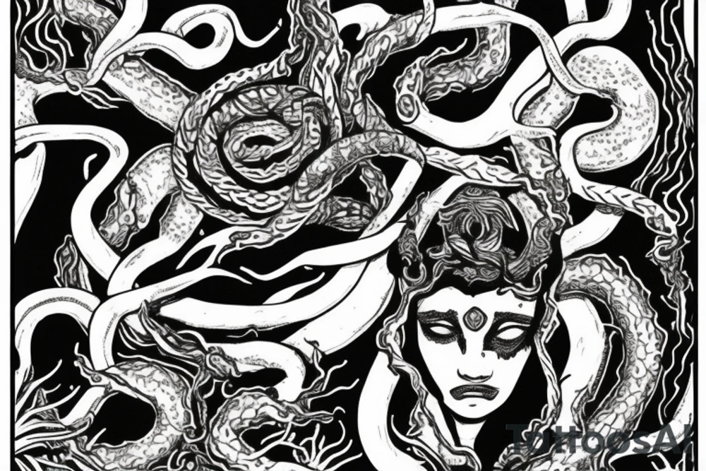 medusa god with drugs tattoo idea
