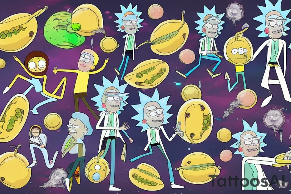 rick and morty in passion fruit space tattoo idea