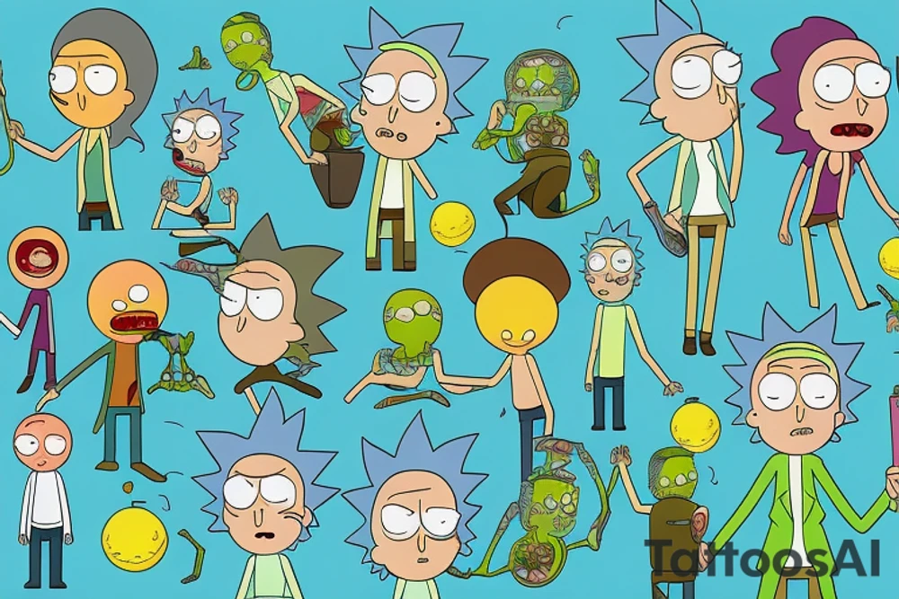 rick and morty in passion fruit space tattoo idea