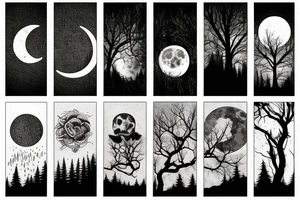 Moon, river, bonfire, natural, forest tattoo idea