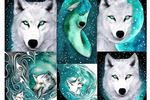 White wolf with blue green eyes in the winter portal tattoo idea