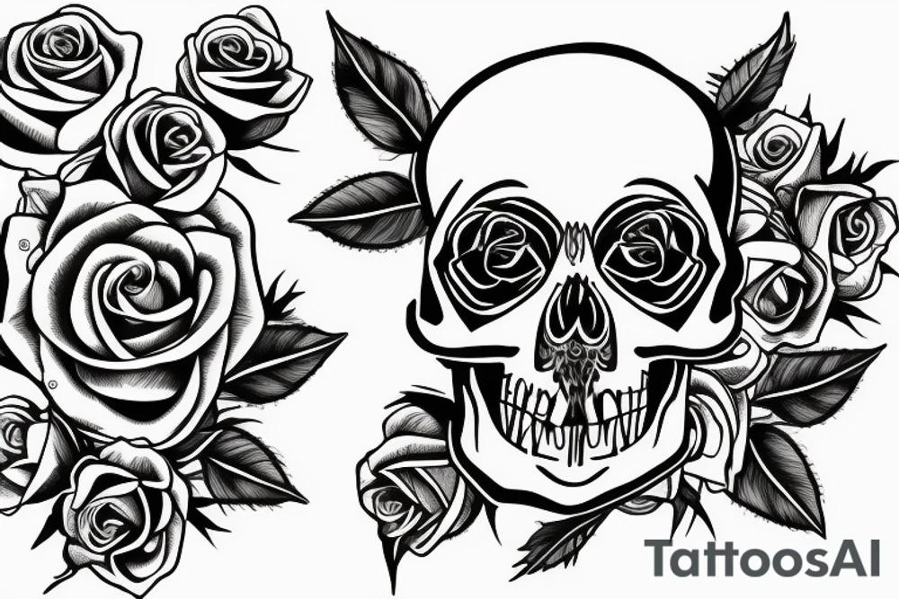 Rose flowers and skull tattoo idea