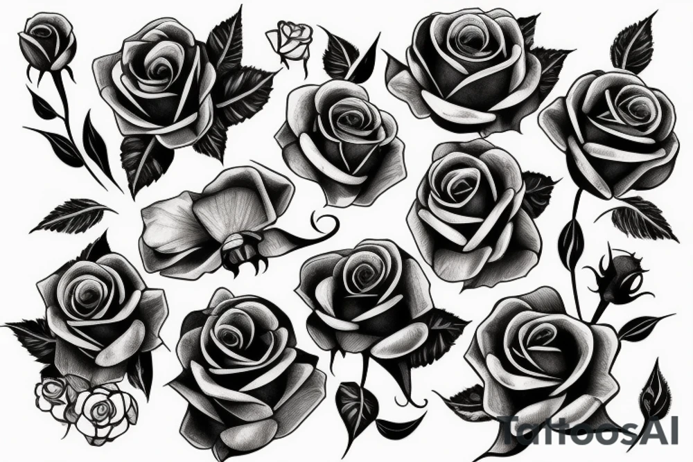 Rose flowers and skull tattoo idea