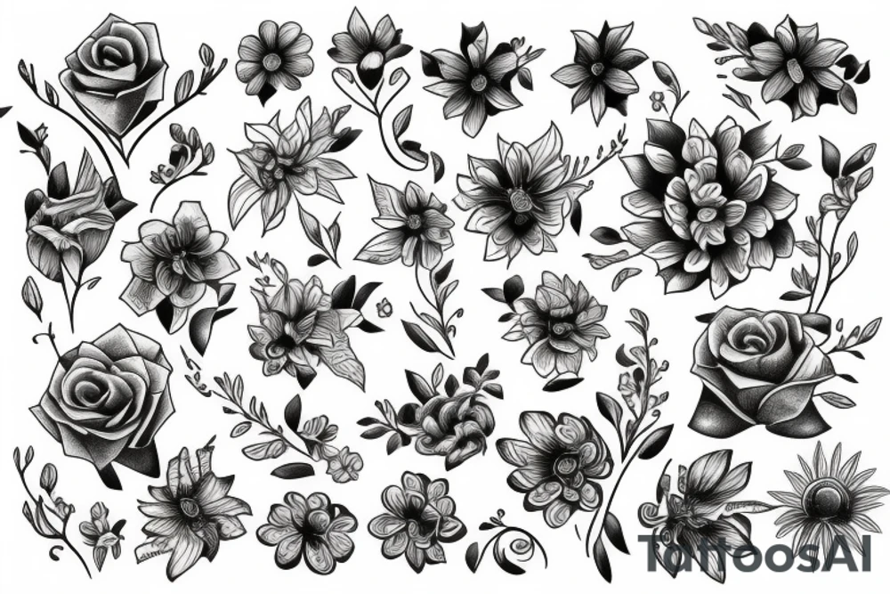 Flowers tattoo in whole arms tattoo idea