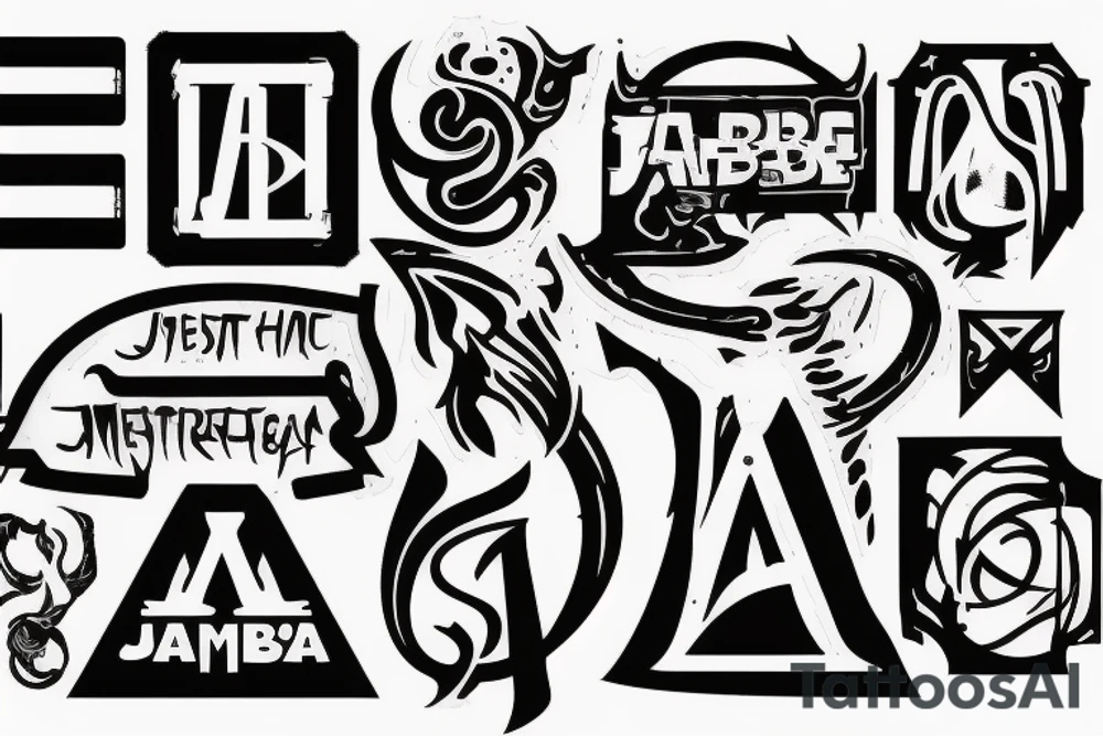 Word "JABBA" in a blackmetall logo way. With something cute tattoo idea