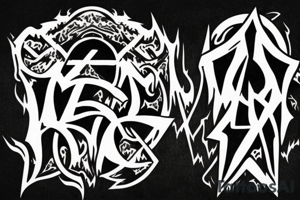 Word "JABBA" in a black metal logo style tattoo idea