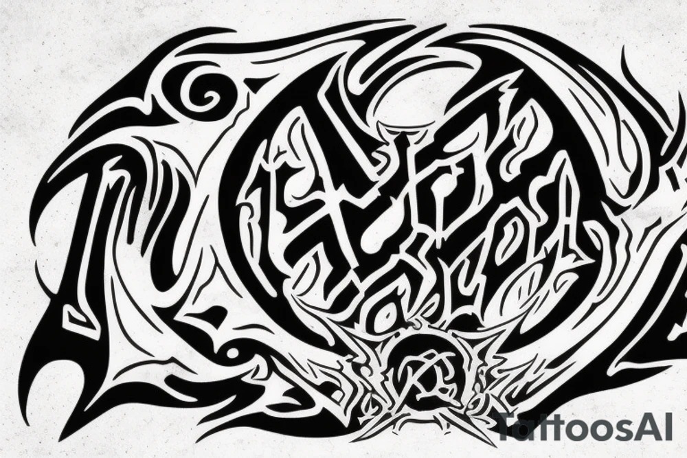 Word "JABBA" in a black metal logo style tattoo idea