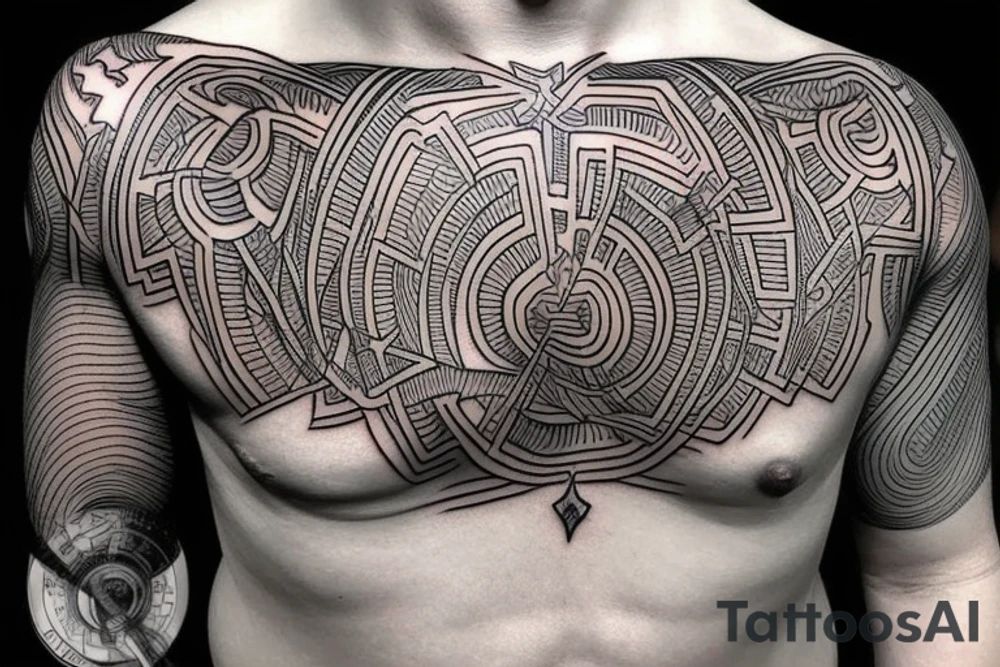 Optical illusions on chest tattoo idea