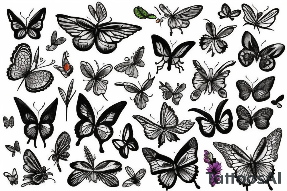 Flowers and butterflies tattoo idea