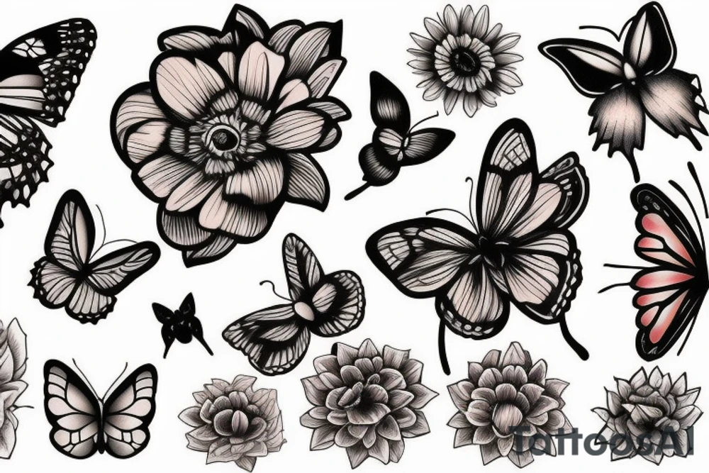Flowers and butterflies tattoo idea