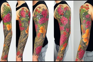 Flowers and butterflies sleeve arm tattoo tattoo idea