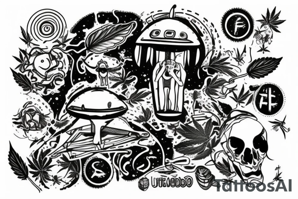 UFO with weed take out a human tattoo idea