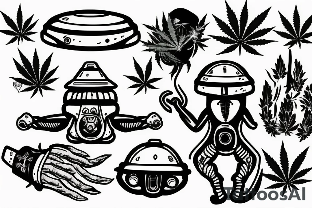 UFO with weed take out a human tattoo idea