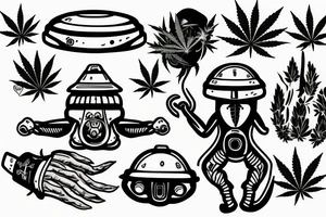 UFO with weed take out a human tattoo idea