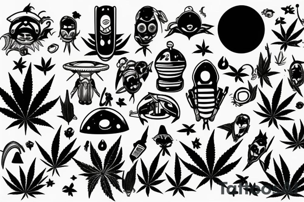 UFO with weed take out a human tattoo idea
