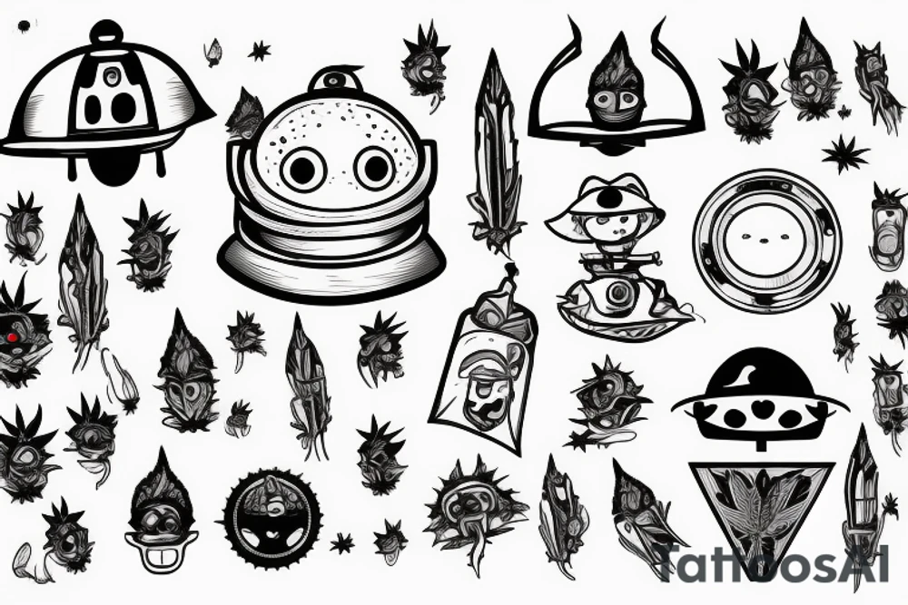 UFO with weed take out a human tattoo idea